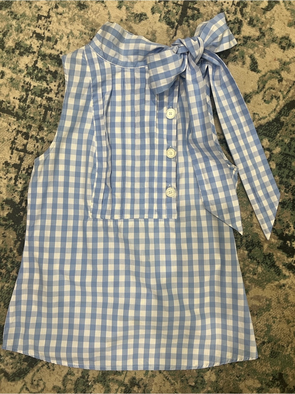 RARE Vintage Y2K United Colors of Benetton Light Blue White Gingham Bow Tie Top